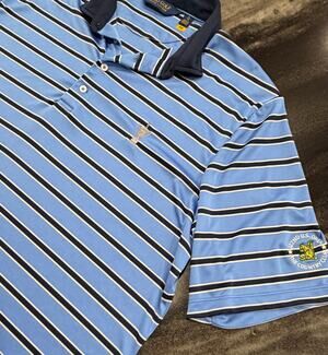 Polo Golf Ralph Lauren Mens XL 122nd US Open Country Club Striped Performance